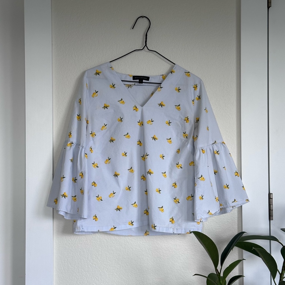 Lemon Print Blue Blouse